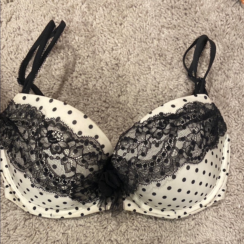 Black and White Polka Dot Lace Bra